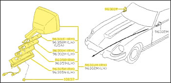 Factory Exterior Power Mirror, Right, 79-83 280ZX w/o Defrost