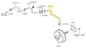 Factory Brake Master Vac Hose, Vac Side, 07-09 350Z