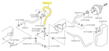 Factory Clutch Master Vac Hose, Check Valve to 'T' Fitting, 90-96 300ZX Turbo w/ Manual Trans.