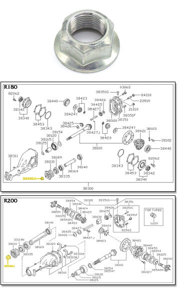 Factory Differential Pinion Nut, Front, 70-89 (240Z, 260Z, 280Z, 280ZX, 300ZX (Z31)) All; 90-96 300ZX Non-Turbo