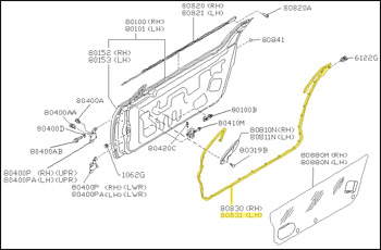 Factory Door Weatherstrip, On Door, Left, 90-96 300ZX 2+2