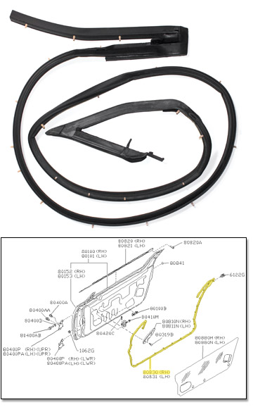 Factory Door Weatherstrip, On Door, Right, 90-96 300ZX 2+2