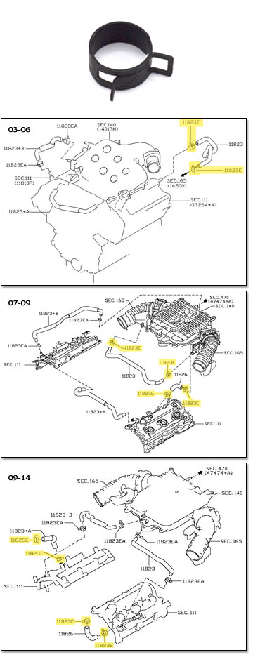 Factory Hose Clamp, Breather Tube, 03-14 350Z-370Z