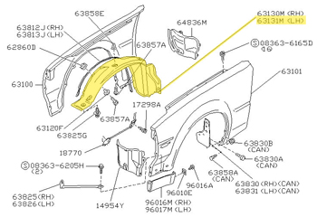 Factory Inner Fender Liner, Front Left, 87-89 300ZX