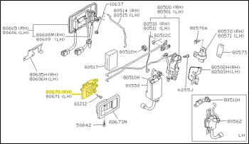 Factory Interior Door Handle, Right, 84-89 300ZX