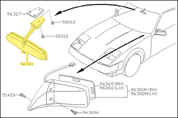 Factory Rear View Mirror, Black, 84-89 300ZX