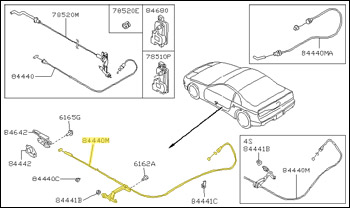 Factory Tailgate & Fuel Door Opener Cable, 9/93-96 300ZX Coupe