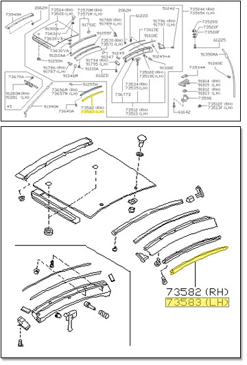 Factory T-Top Weatherstrip, Body Side, Left, 90-96 300ZX 2+2