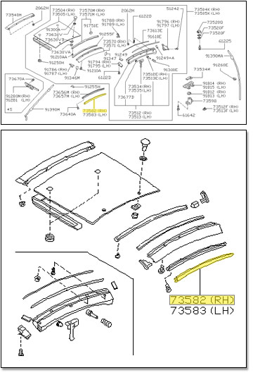 Factory T-Top Weatherstrip, Body Side, Right, 90-96 300ZX Coupe