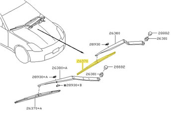 Factory Wiper Blade Assembly, Front Left, 06-09 350Z