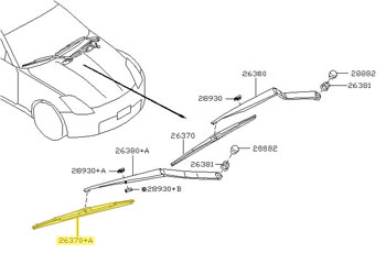 Factory Wiper Blade Assembly, Front Right, 06-09 350Z