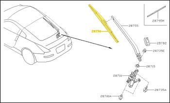 Factory Wiper Blade Assembly, Rear, 03-08 350Z