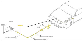 Factory Hood Release Cable, 3/92 - 5/92 300ZX Convertible (Early 1993 Model Year)