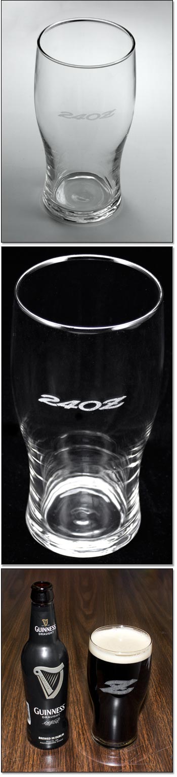 Laser Engraved "240Z" Logo Irish Pub Glass