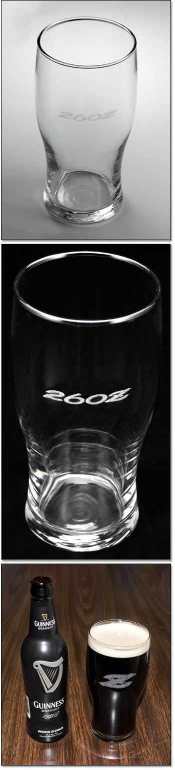 Laser Engraved "260Z" Logo Irish Pub Glass