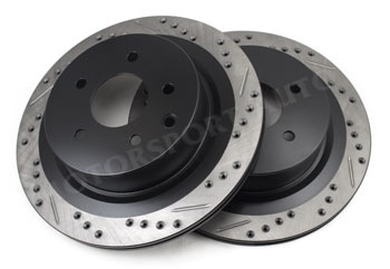 StopTech Cross Drilled/Slotted Brake Rotors, Rear, 06-09 350Z Non-Brembo, 09-20 370Z Non-Sport