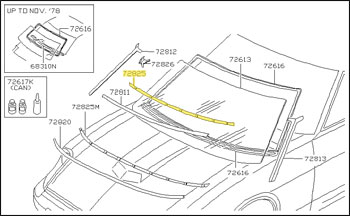 Factory Windshield Molding Fastener, Upper, 79-7/81 280ZX